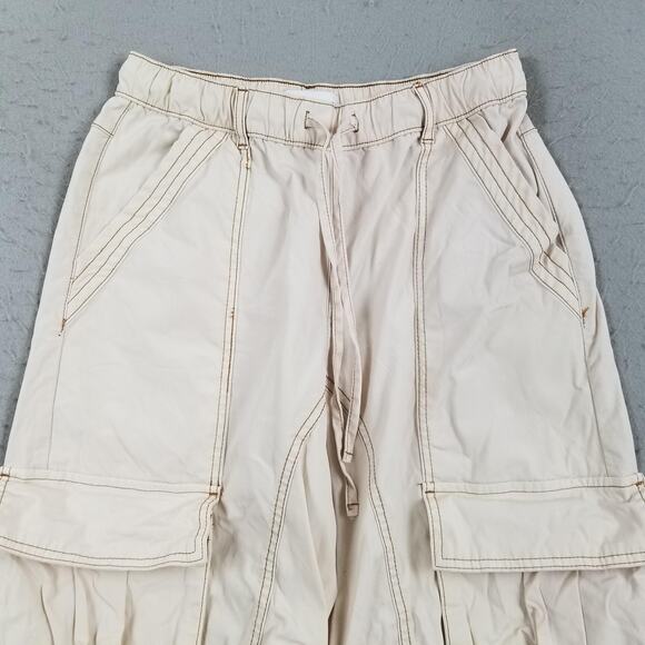 Zara Pants Womens 6 Beige Cargo Wide Leg Elastic Waist Stretch Utility Pockets - Picture 2 of 14
